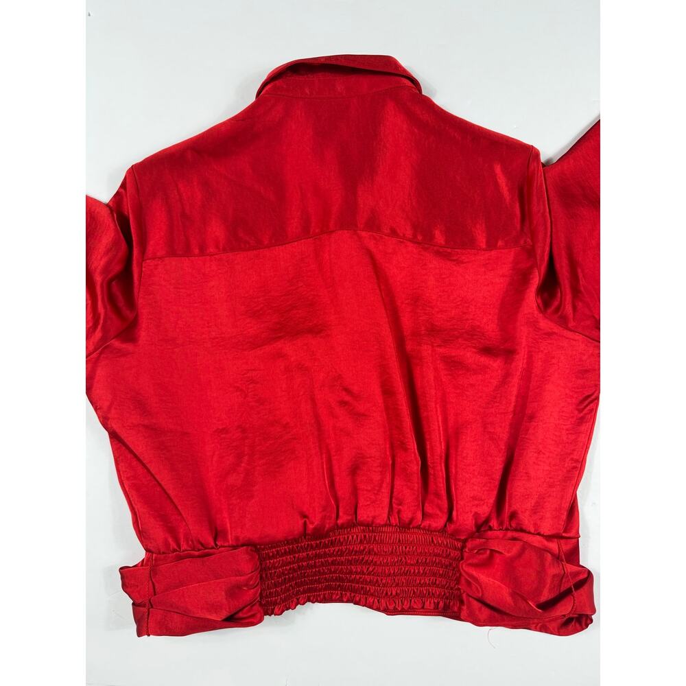 Express Portofino Red Satin Tie Front Button-Up Blouse Women’s Large Holiday - Picture 13 of 13